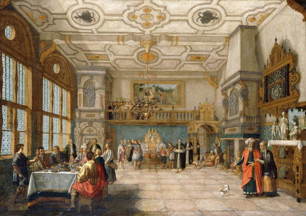 Detail of Lazarus at the Door of a Banqueting Hall with Elegant Figures Dining, 1622 by Nicolaes de Gyselaer