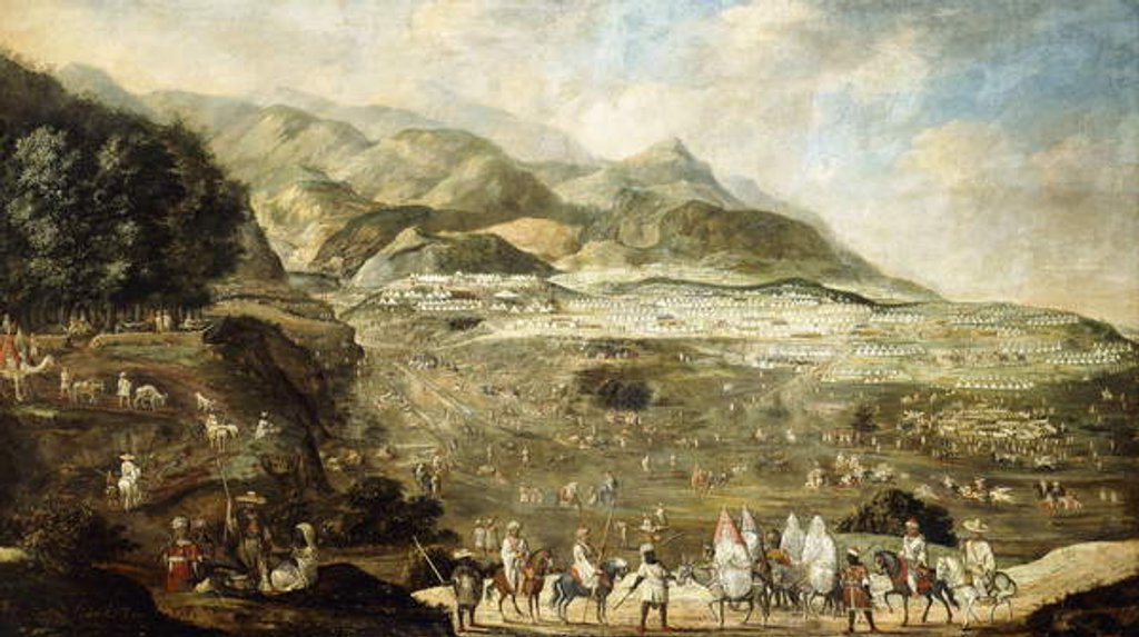 Detail of A Moroccan Military Encampment with Veiled Ladies on Donkeys in the Foreground by French School