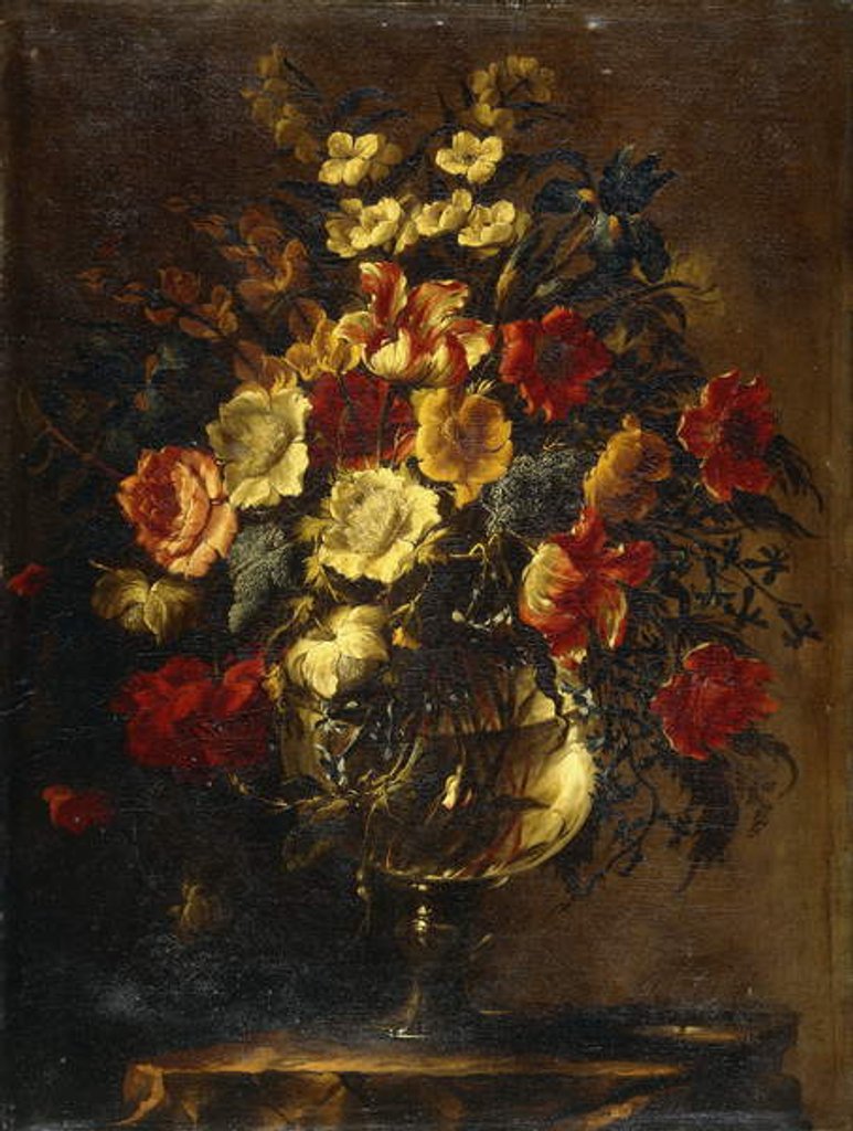 Detail of Flowers in a Glass Vase on a Rock by Juan de Arellano