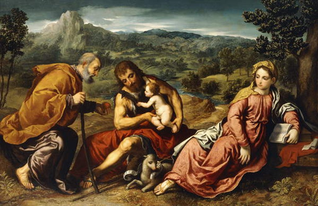 Detail of The Holy Family with Saint John the Baptist in a Landscape, 1545-50 by Paris Bordone