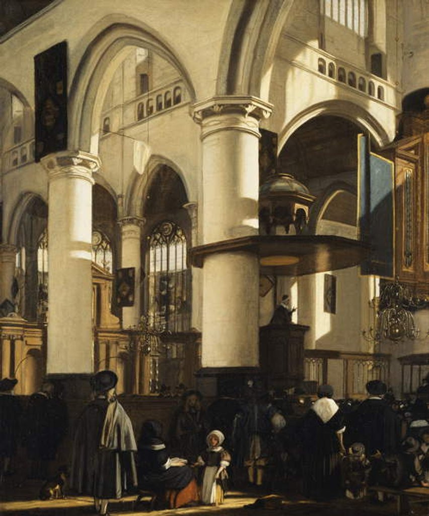 Detail of The Old Church, Delft, with Churchgoers listening to a Sermon, 1669 by Emanuel de Witte