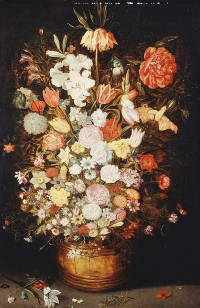 Detail of A Still Life of Flowers in a wooden Tub, c.1630s by Jan the Younger Brueghel