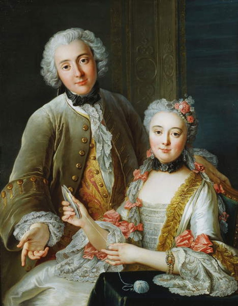 Detail of Portrait of Francois de Jullienne standing beside his Wife, seated, c.1743 by Antoine Coypel