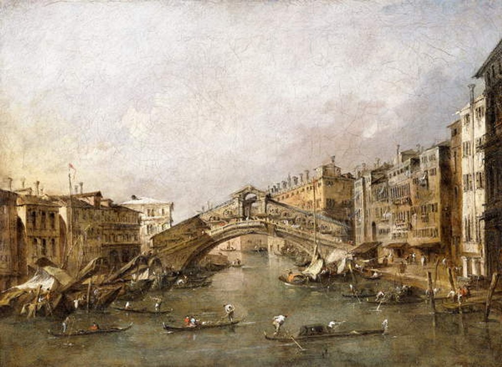 Detail of The Rialto Bridge, Venice, with Gondolas in the foreground by Francesco Guardi