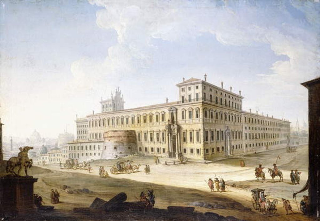 Detail of The Piazza del Quirinale, with the Castel Sant'Angelo and Saint Peter's beyond by Antonio Joli