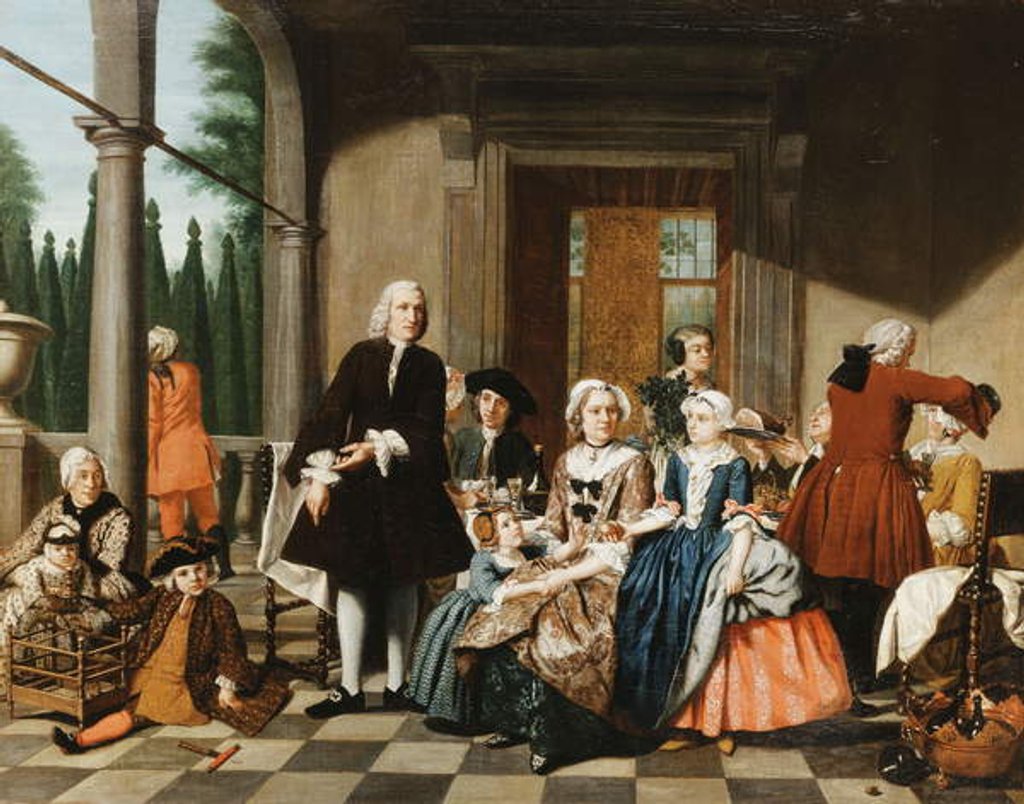 Detail of Portrait of a Family dining on a Portico, a formal Garden beyond, 1747 by Jan Josef the Younger Horemans