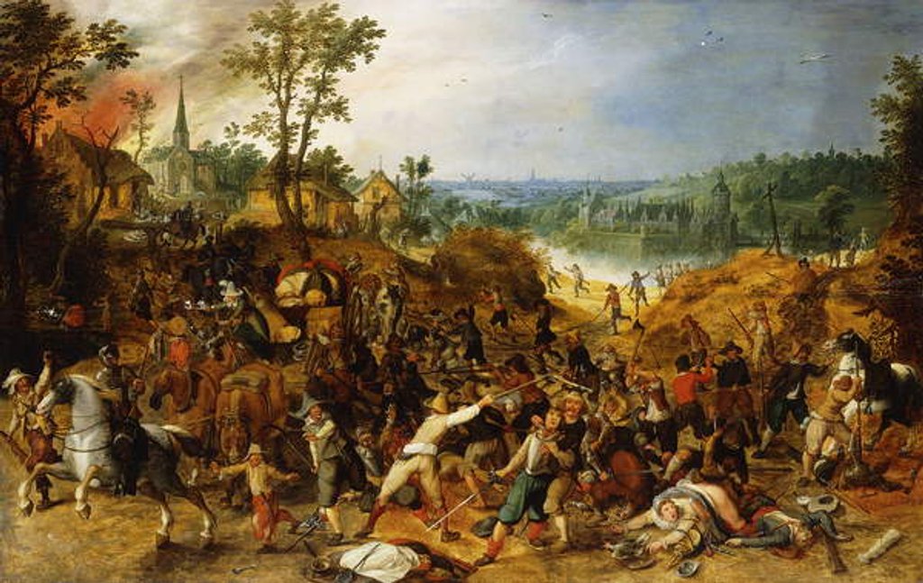 Detail of A Landscape with Marauders attacking a Wagon Train and Pillaging a Village by Sebastian Vrancx
