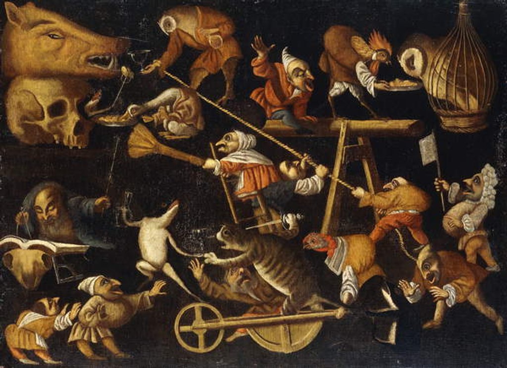 Detail of Imaginary Animals and Dwarfs Fighting, Drinking and Carousing by Faustino Bocchi or Boccasi