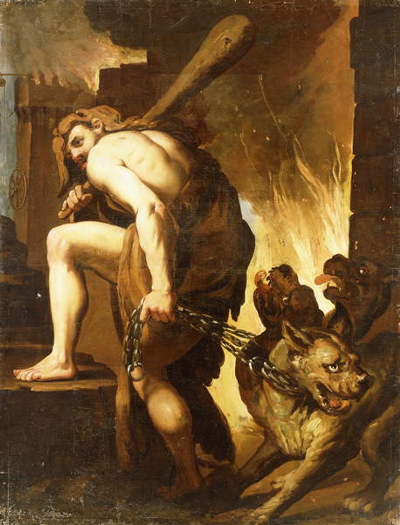 Detail of Hercules dragging Cerberus from Hell by Domenico Pedrini