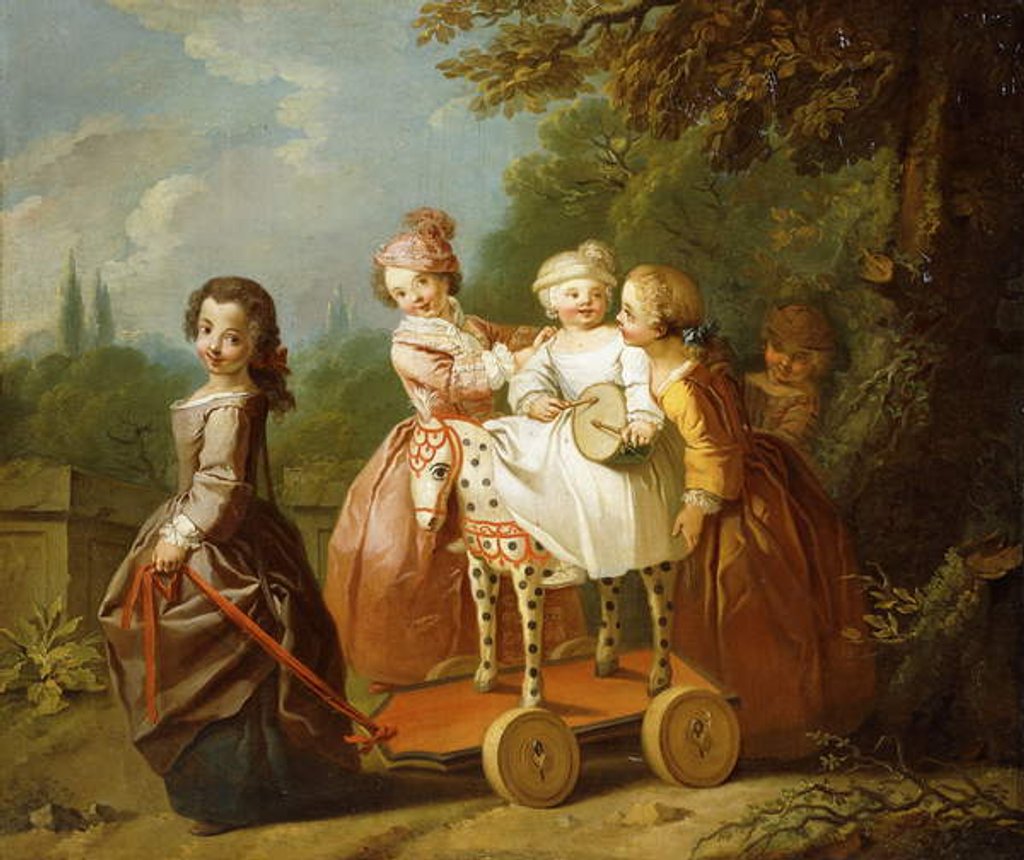 Detail of A Young Boy on a Hobbyhorse, with other Children Playing in a Garden by Philippe Mercier