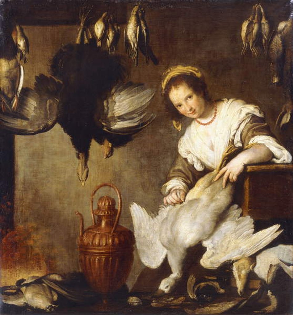 Detail of La Cuoca - A Kitchen Maid Plucking a Goose in an Interior by Bernardo Strozzi