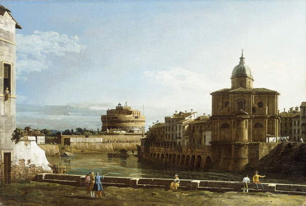 Detail of A View of Rome along the Tiber, with the Church of San Giovanni dei Fiorentini beyond by Bernardo Bellotto