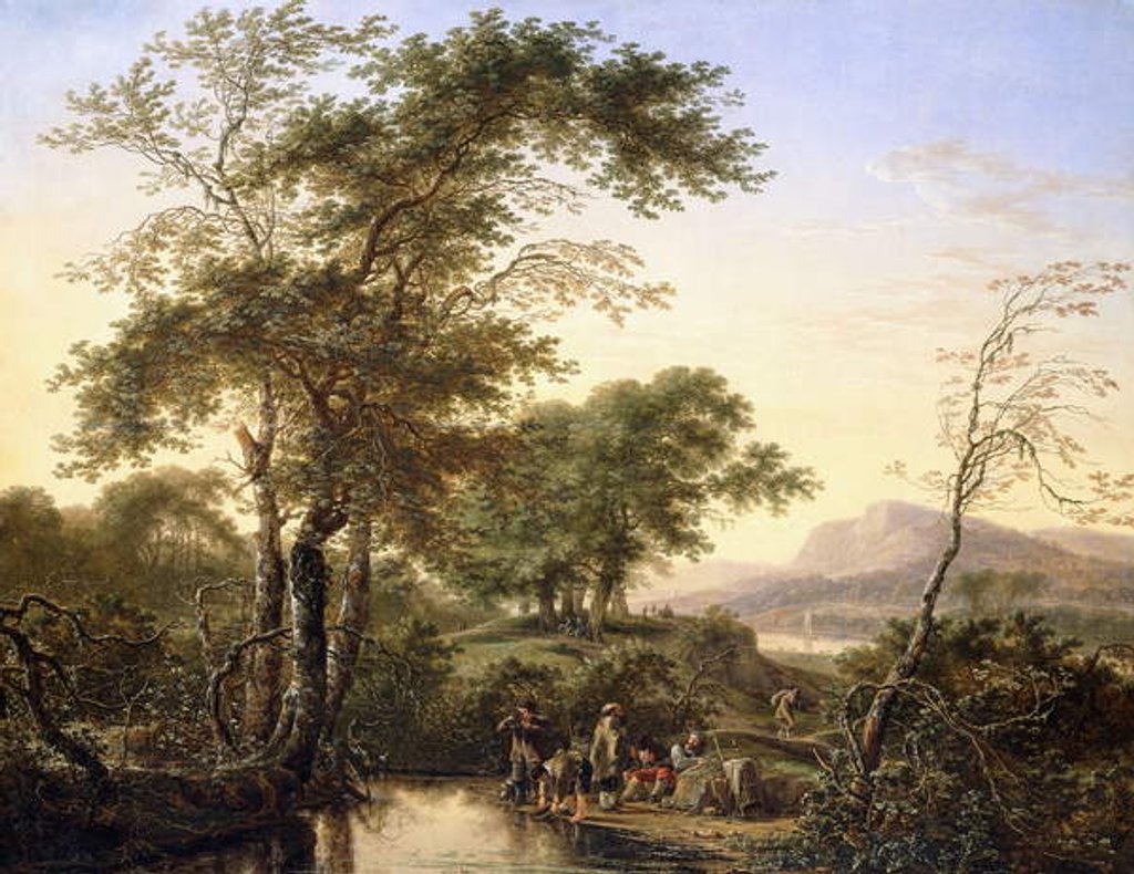Detail of An Extensive Italianate River Landscape with Travellers by a Pool, 1646 by Herman the Younger Saftleven