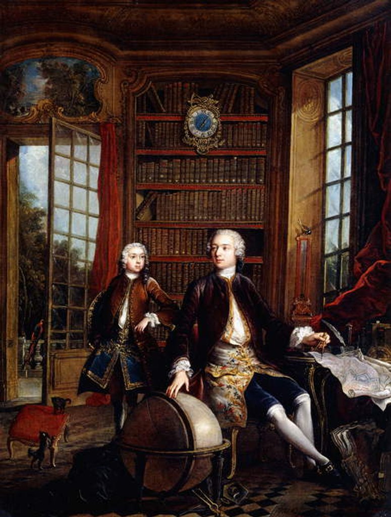Detail of Portrait of the Artist's Son with his Teacher, said to be the Artist Jean Baptiste de Courtonne the Younger, in a Library by Jacques de Lajoue