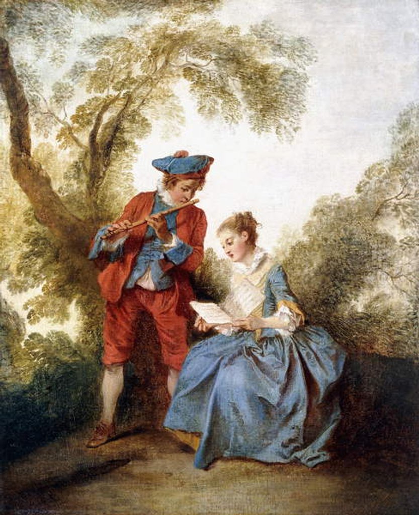Detail of A Couple Making Music in a Landscape by Nicolas Lancret