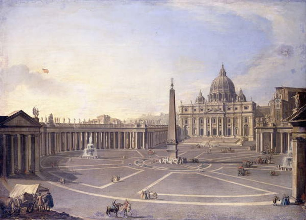 Detail of A View of St. Peter's, Rome with Bernini's Colonnade and a Procession in Carriages by Antonio Joli
