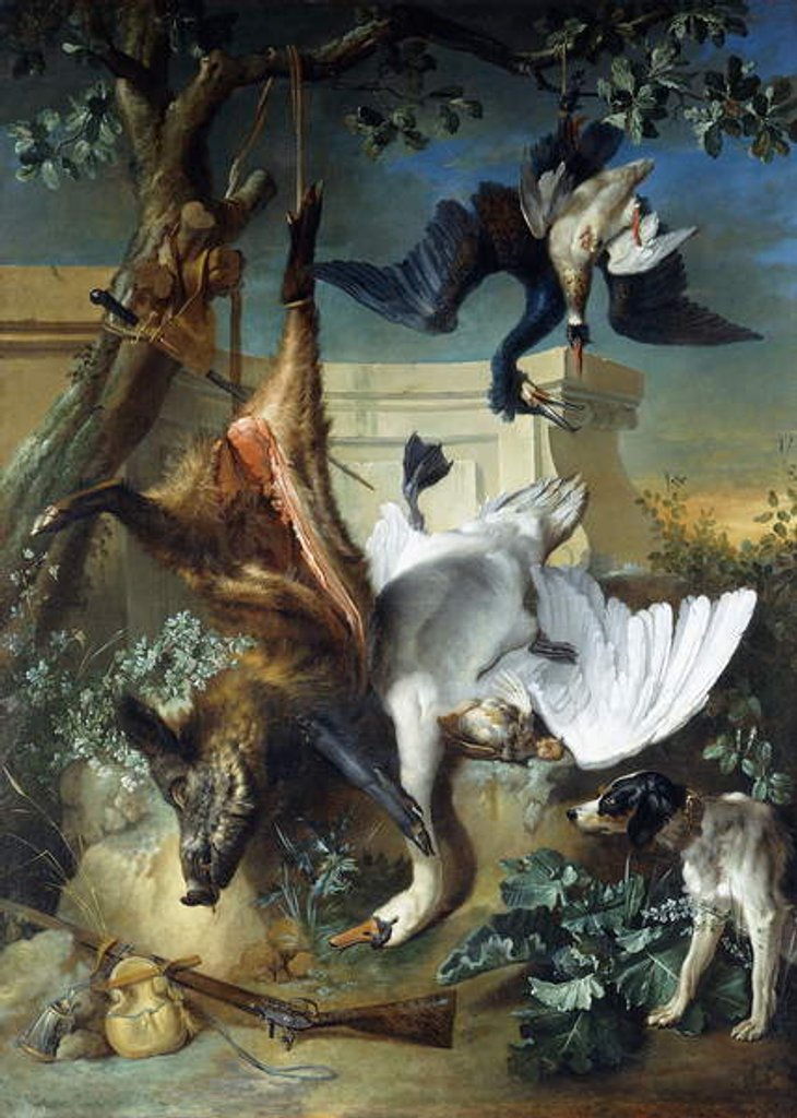 Detail of 'La Retour de Chasse': A Hunting Dog Guarding Dead Game, by Jean-Baptiste Oudry