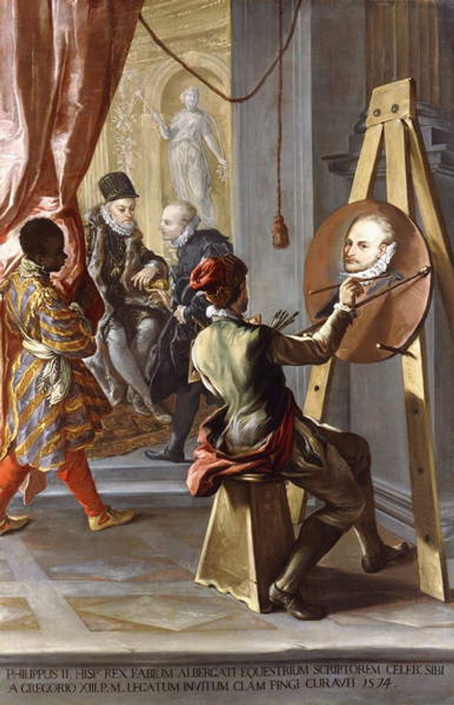 Detail of Fabio Albergati received by Philip II of Spain, while an Artist Secrectly Executes his Portrait on the King's Instructions by Giovanni Antonio Burrini or Burino