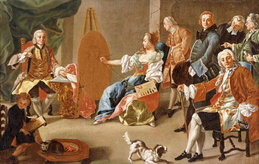 Detail of An Allegory of Painting: An Elegant Company in an Interior with a Gentleman sitting for his Portrait by Alesio D' Elia