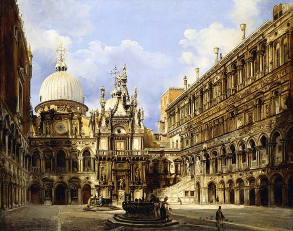Detail of The Courtyard of the Doge's Palace, Venice, 1841 by Frederico Moja