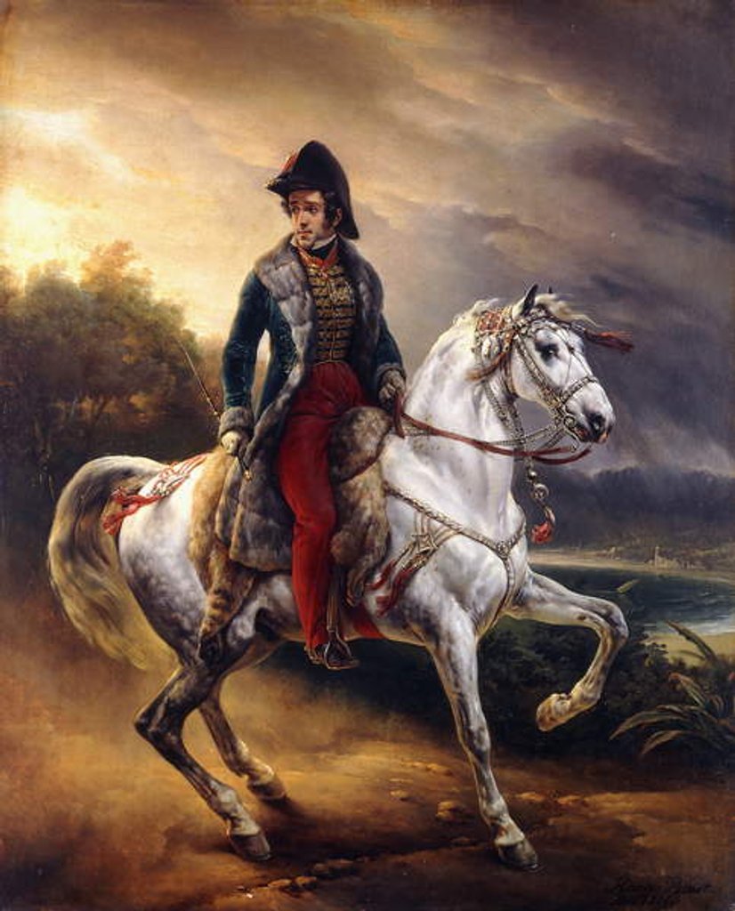 Detail of Portrait of Justo Machado y Salcedo, Spanish Consul in Paris on horseback, 1821 by Emile Jean Horace Vernet