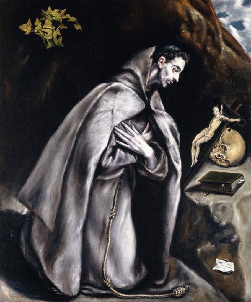 Detail of Saint Francis kneeling in Meditation by El Greco