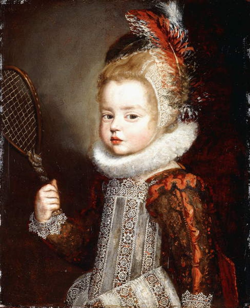 Detail of Portrait of a Girl, half length, holding a Tennis Racquet by Cornelis de Vos