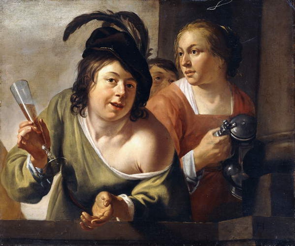 Detail of A Young Toper and a Serving Maid Drinking on a Balcony by Jan Gerritsz. van Bronckhorst