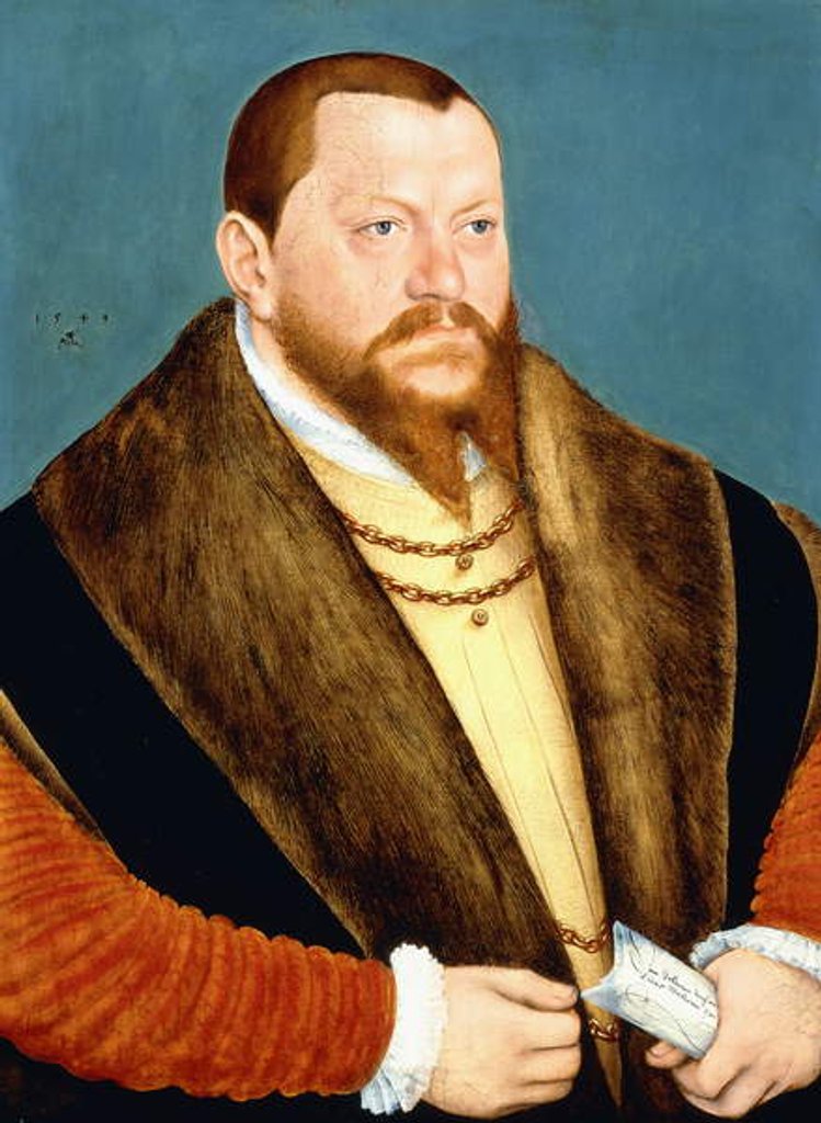 Detail of Portrait of Duke Augustus of Saxony by Lucas the Younger Cranach