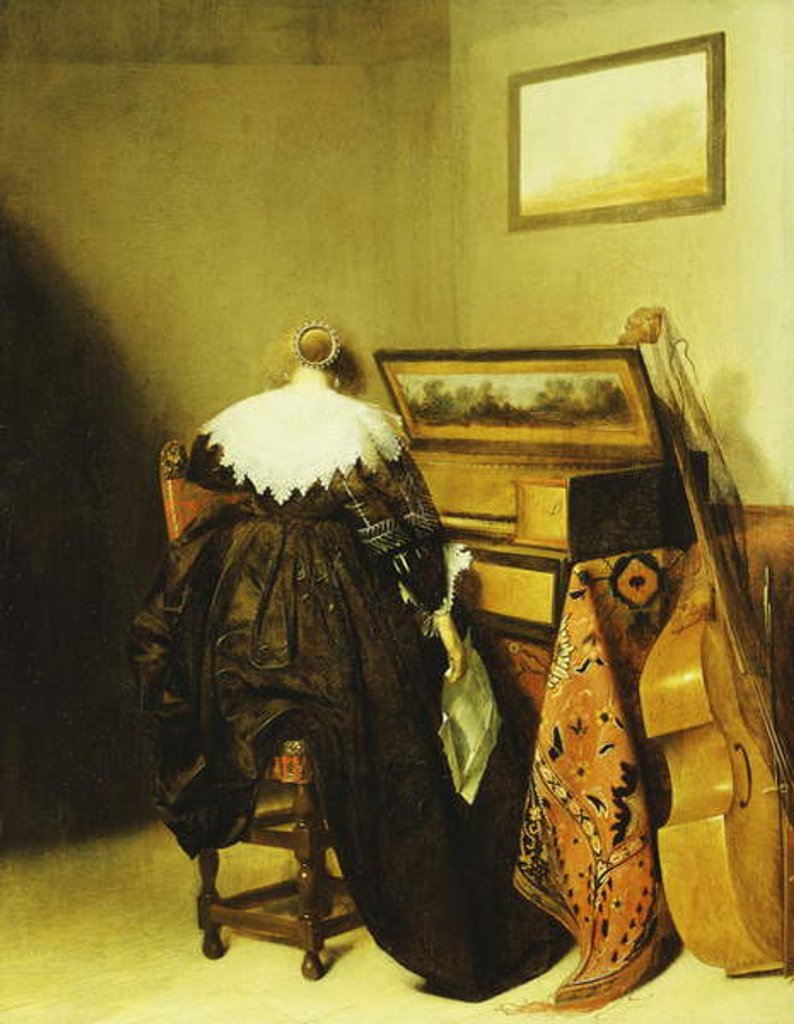 Detail of A seated Lady seen from Behind before a Virginal by Pieter Codde