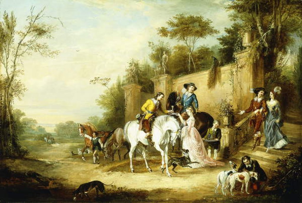 Detail of A Hawking Party Setting Out from the Steps of a Country House, 1828 by Francis Calcraft Turner