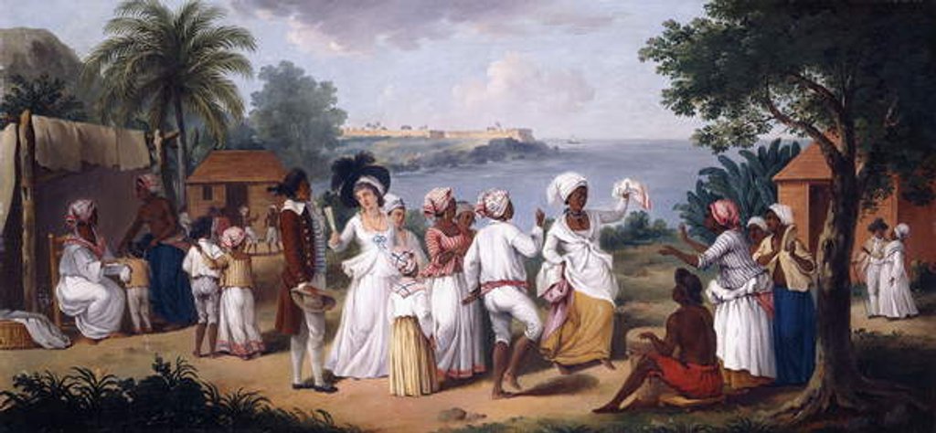 Detail of A Negro's Dance in the Island of Dominica, Fort Young beyond by Agostino Brunias