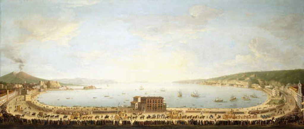 Detail of A Panoramic view of the Bay of Naples, with the Royal Procession to Piedigrotta by Antonio Joli