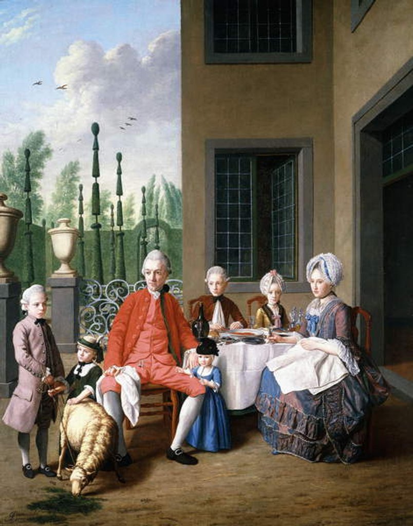 Detail of Group Portrait of the van den Bosch Family, dining by a House, a Topiary Garden Beyond, 1777 by Jan Josef the Younger Horemans