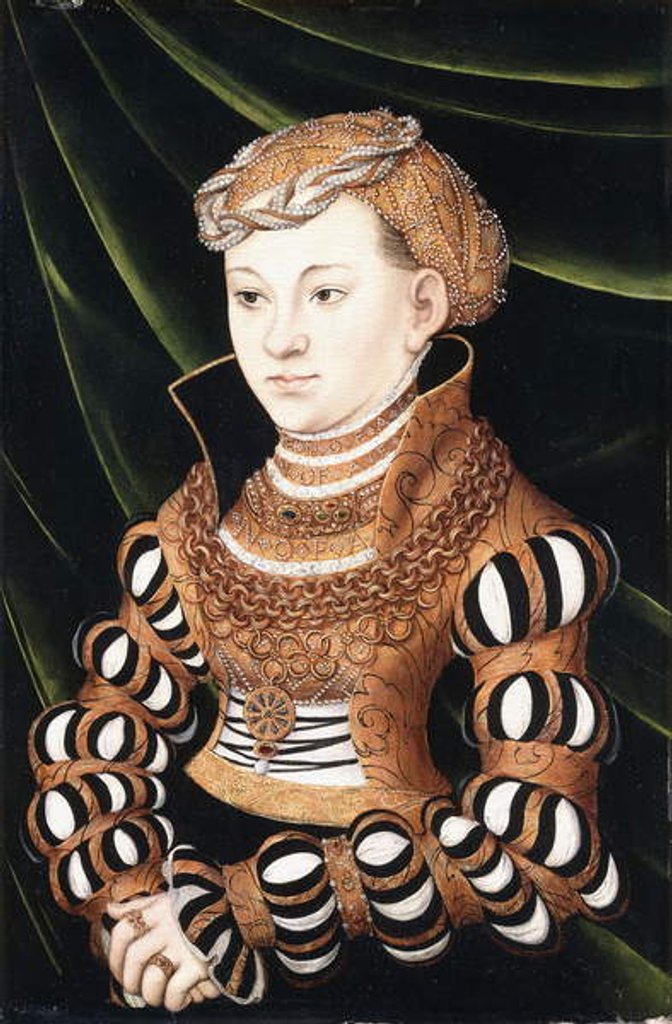 Detail of Portrait of Princess Margaret von Sachsen, small three-quarter length, wearing Court Dress by Lucas the Elder Cranach
