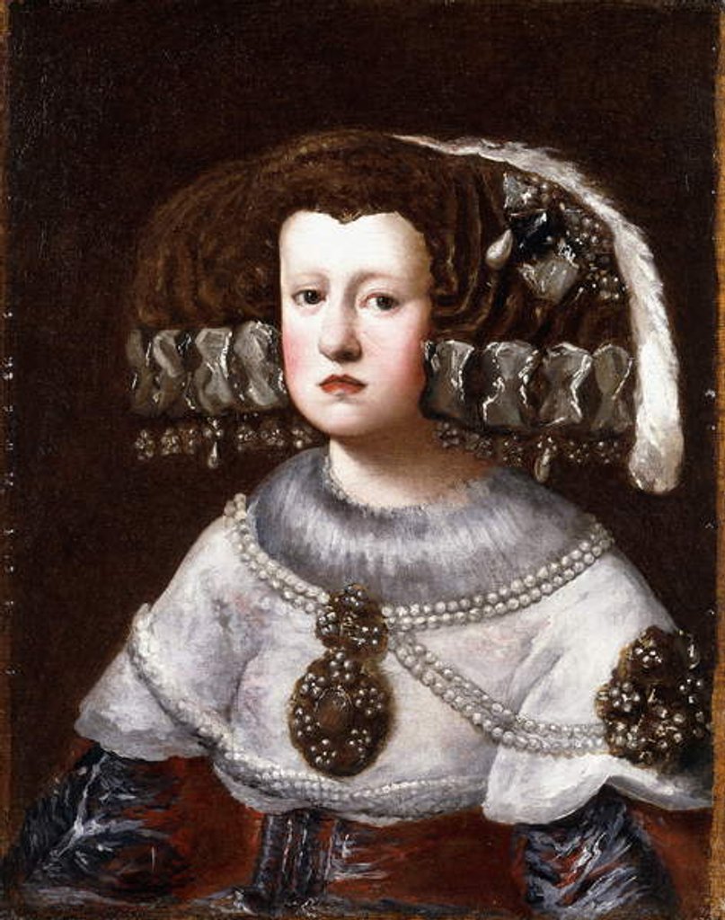 Detail of Portrait of Queen Mariana of Austria, small half-length by Diego Rodriguez de Silva Velazquez