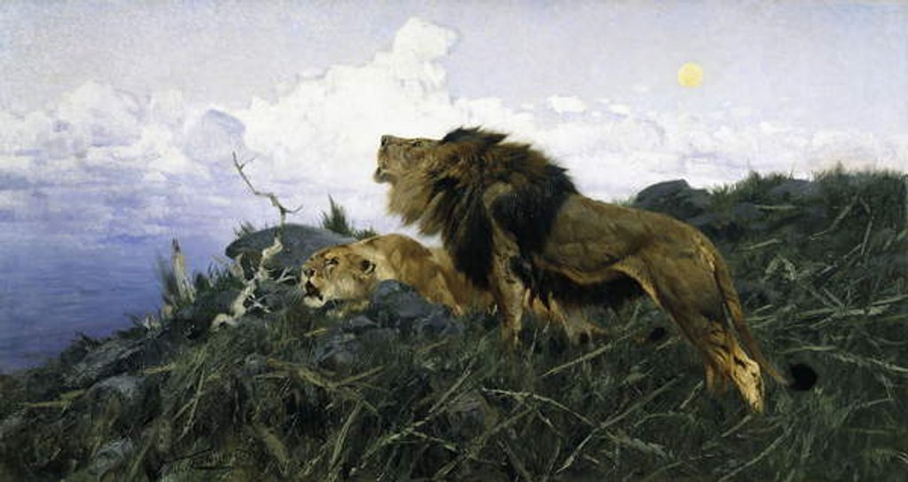 Detail of Lions at Dusk by Wilhelm Kuhnert