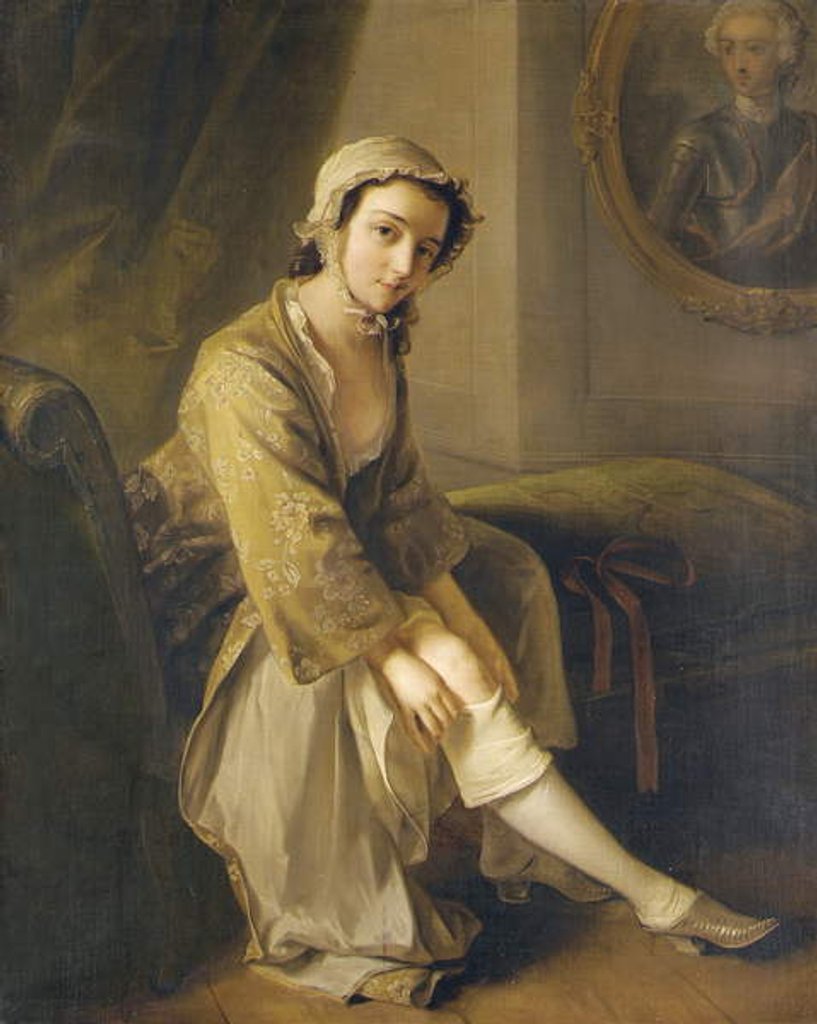 Detail of Young woman in a fawn dress by Philippe Mercier