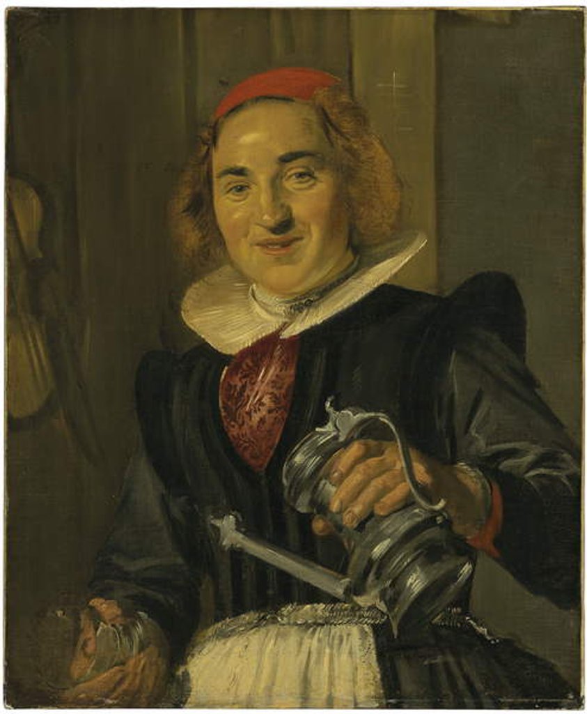Detail of Young woman holding a glass and a flagon by Frans Hals