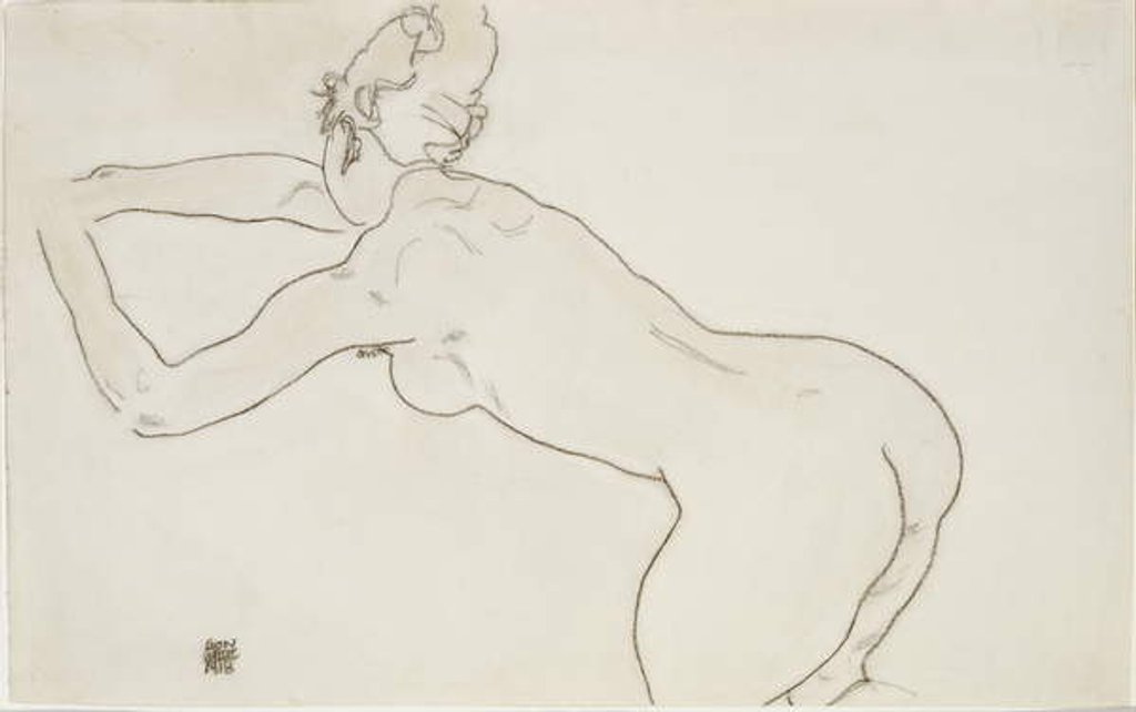 Detail of Female nude kneeling and bending forward to the left, 1918 by Egon Schiele