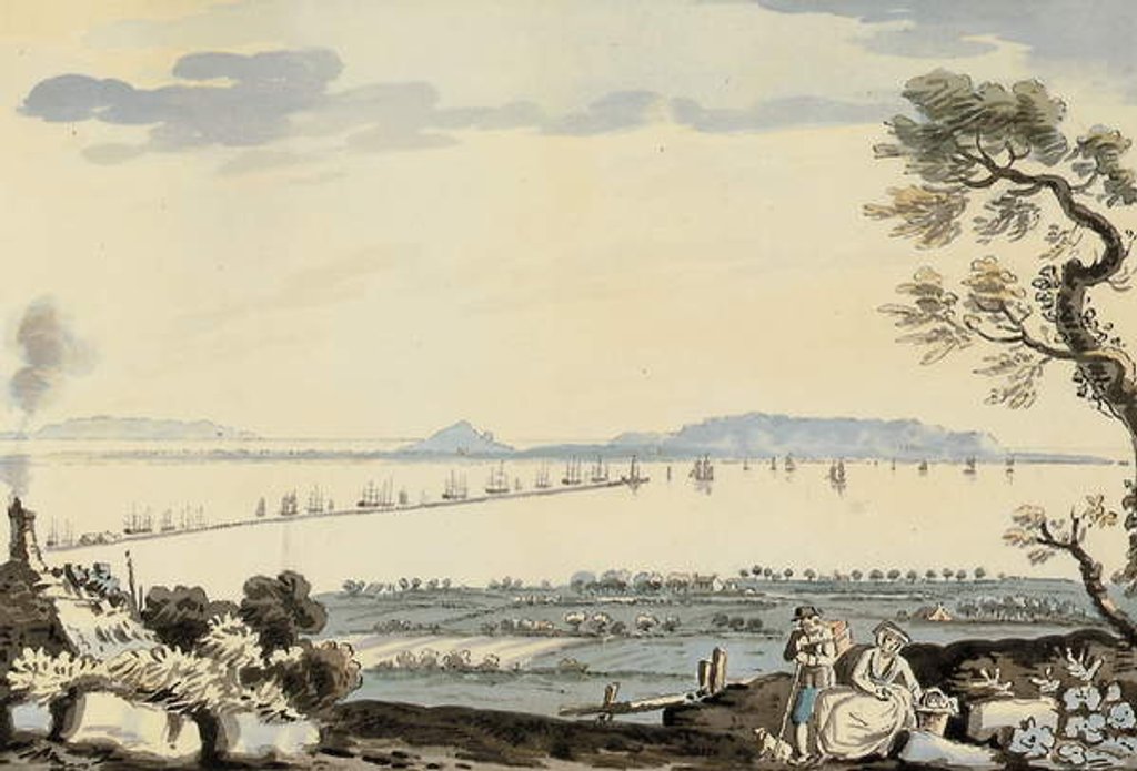 Detail of View of Dublin Bay and harbour, Hill of Howth by John Henry Campbell