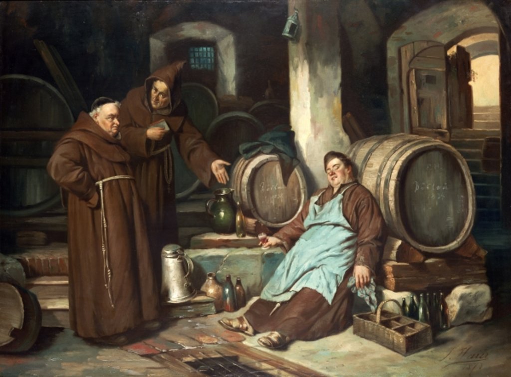 Detail of Monks in a cellar, 1873 by J. Haier