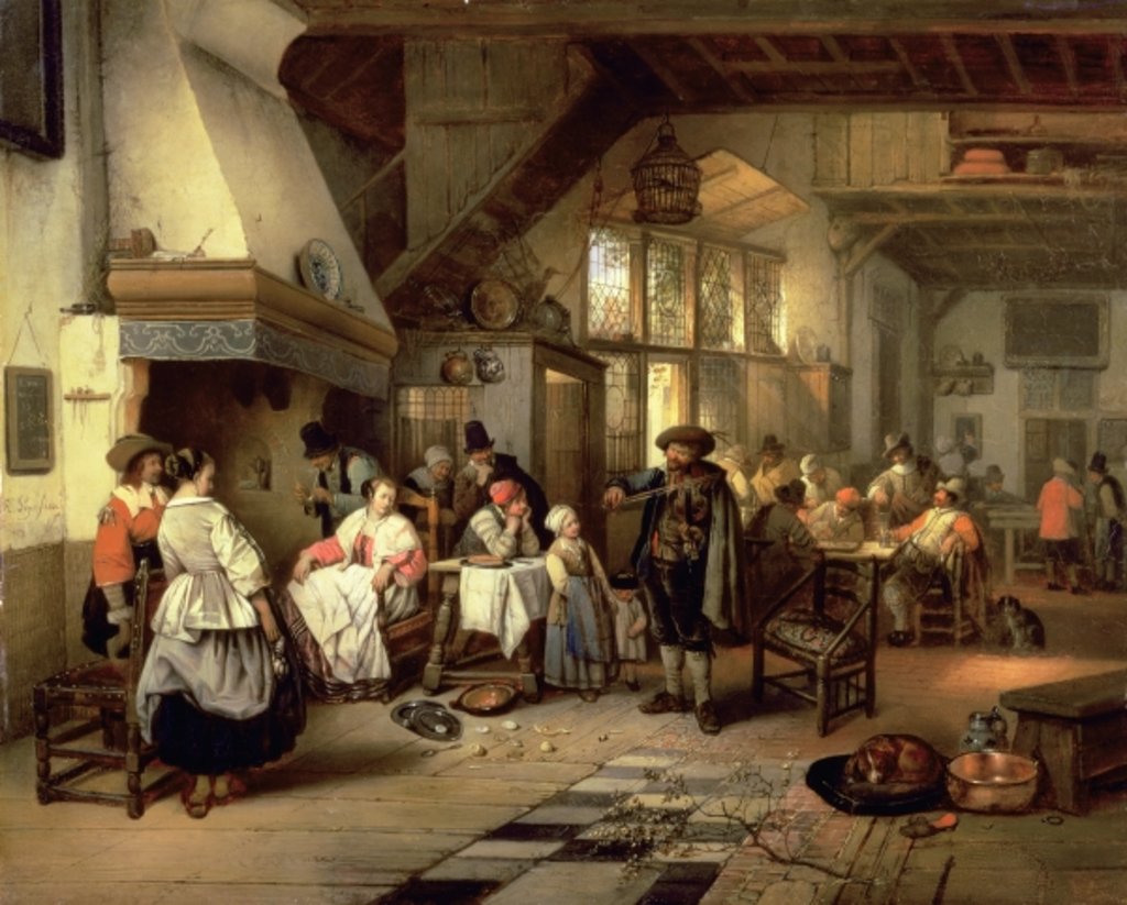 Detail of Interior of a tavern with a blind fiddler, 1844 by Jan August Hendrik Baron Leys