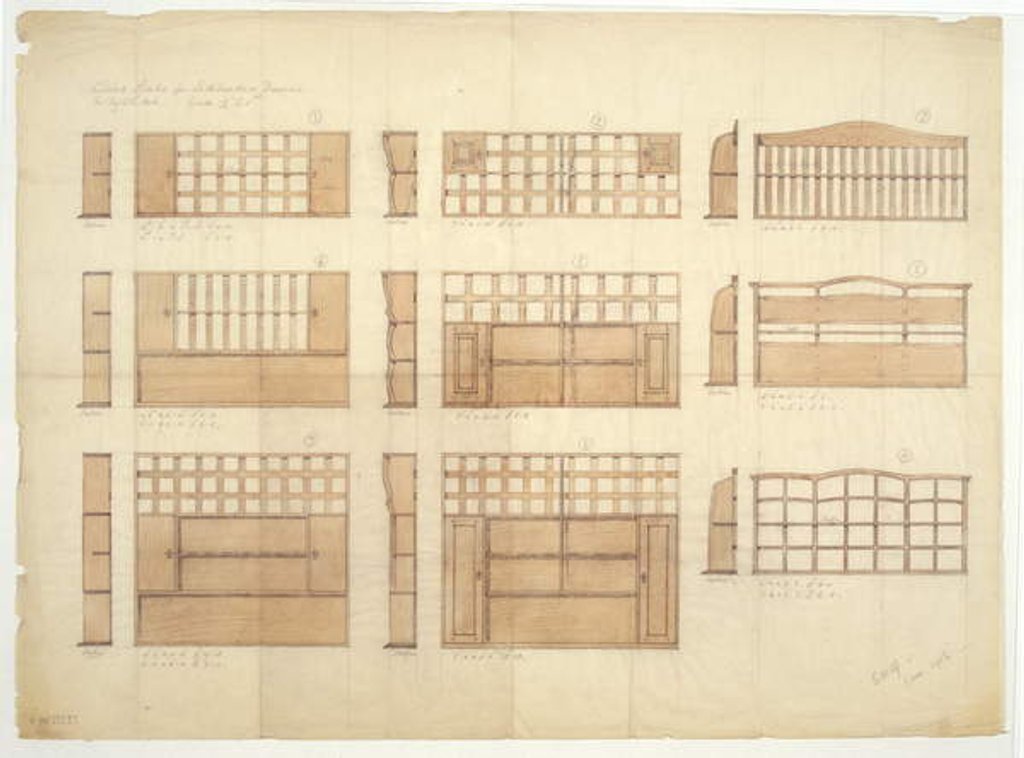 Detail of Designs for China Racks, Sideboards and Dressers in English Oak, 1906 by Ernest William Gimson