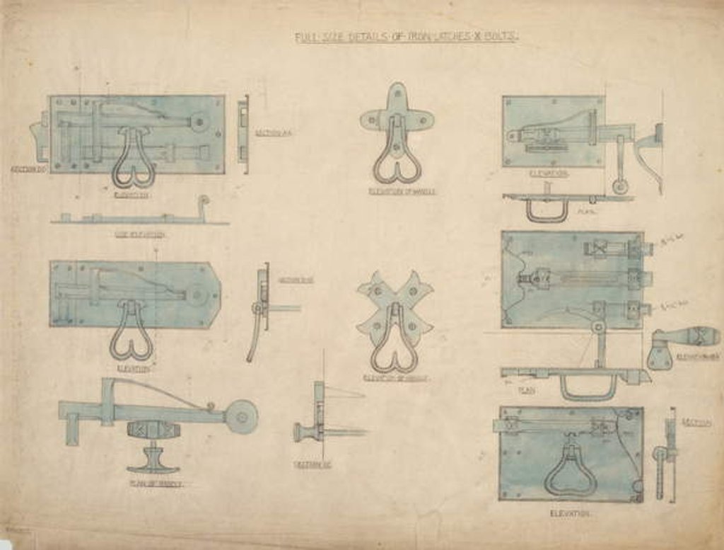 Detail of Designs for Iron Latches and Bolts, c.1905-15 by Ernest William Gimson