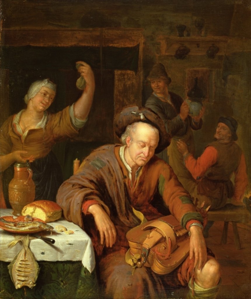 Detail of The Hurdy Gurdy Player Asleep in a Tavern by Willem van Mieris
