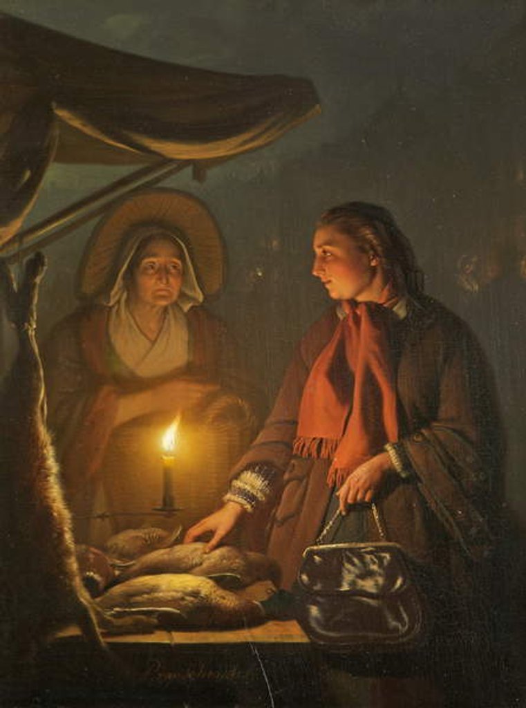 Detail of The Poultry Stall, c.1845-55 by Petrus van Schendel