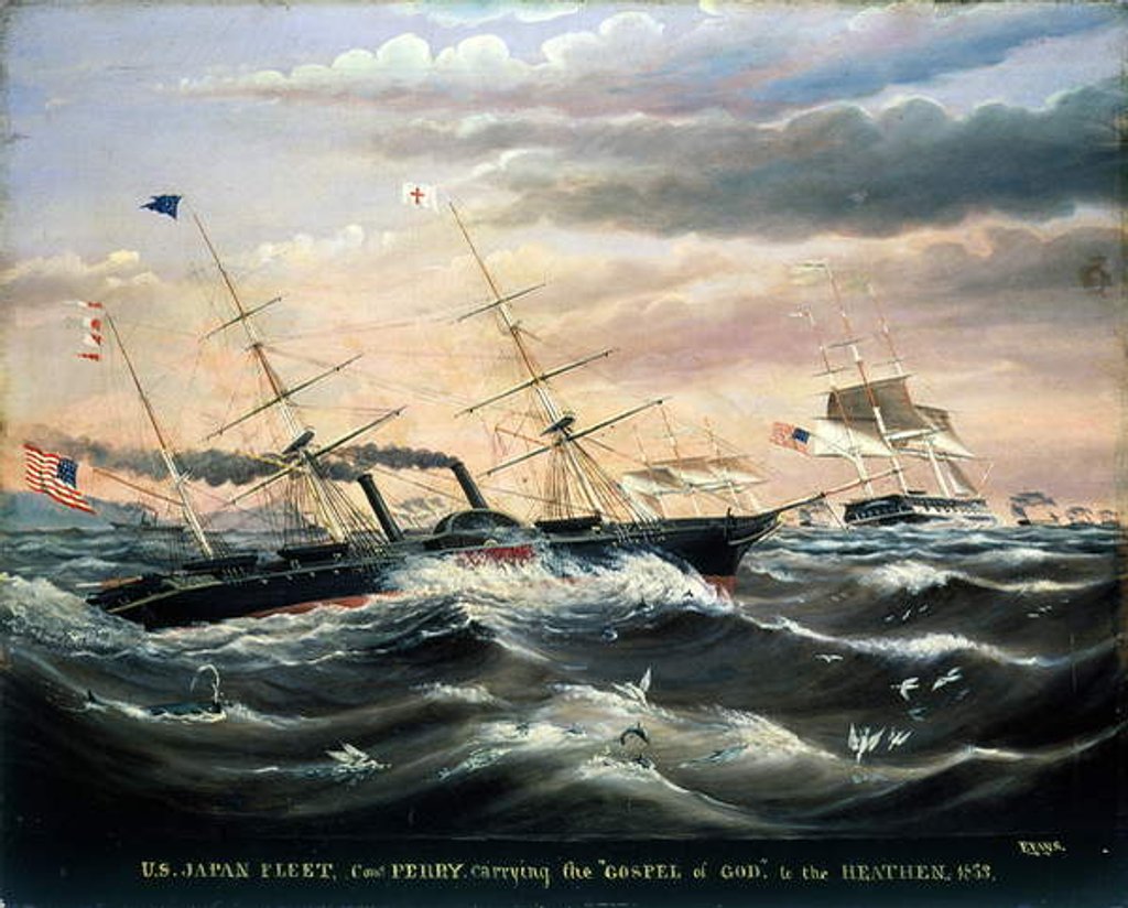 Detail of US Japan Fleet, Commodore Perry carrying 'The Gospel of God to the Heathen, 1853 by James Guy Evans