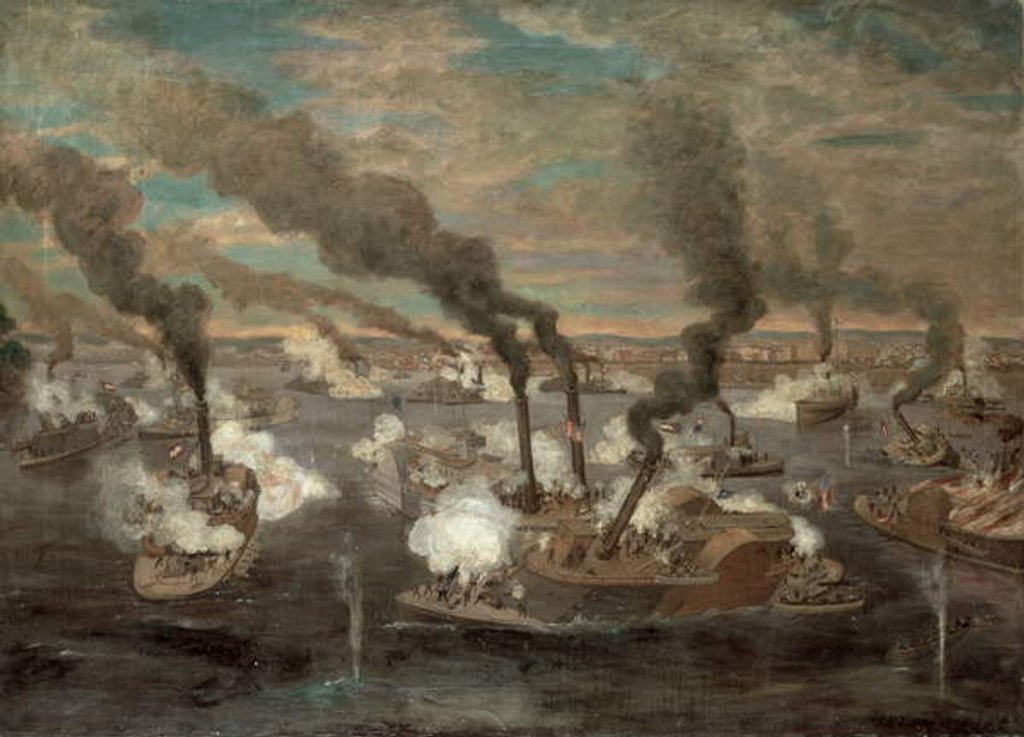 Detail of Great Naval Battle of Memphis, Tennessee on 6th June, 1862 by Alexander Simplot