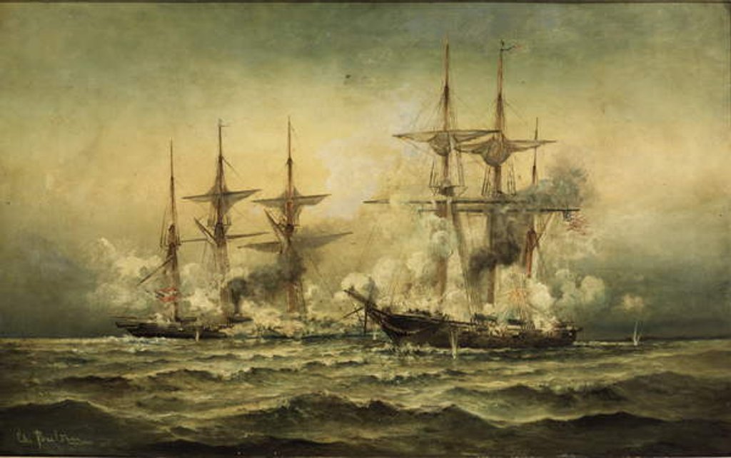 Detail of Kearsarge and Alabama off Cherbourg Harbour in France, June 19th, 1864, c.1870 by Christian Poulsen